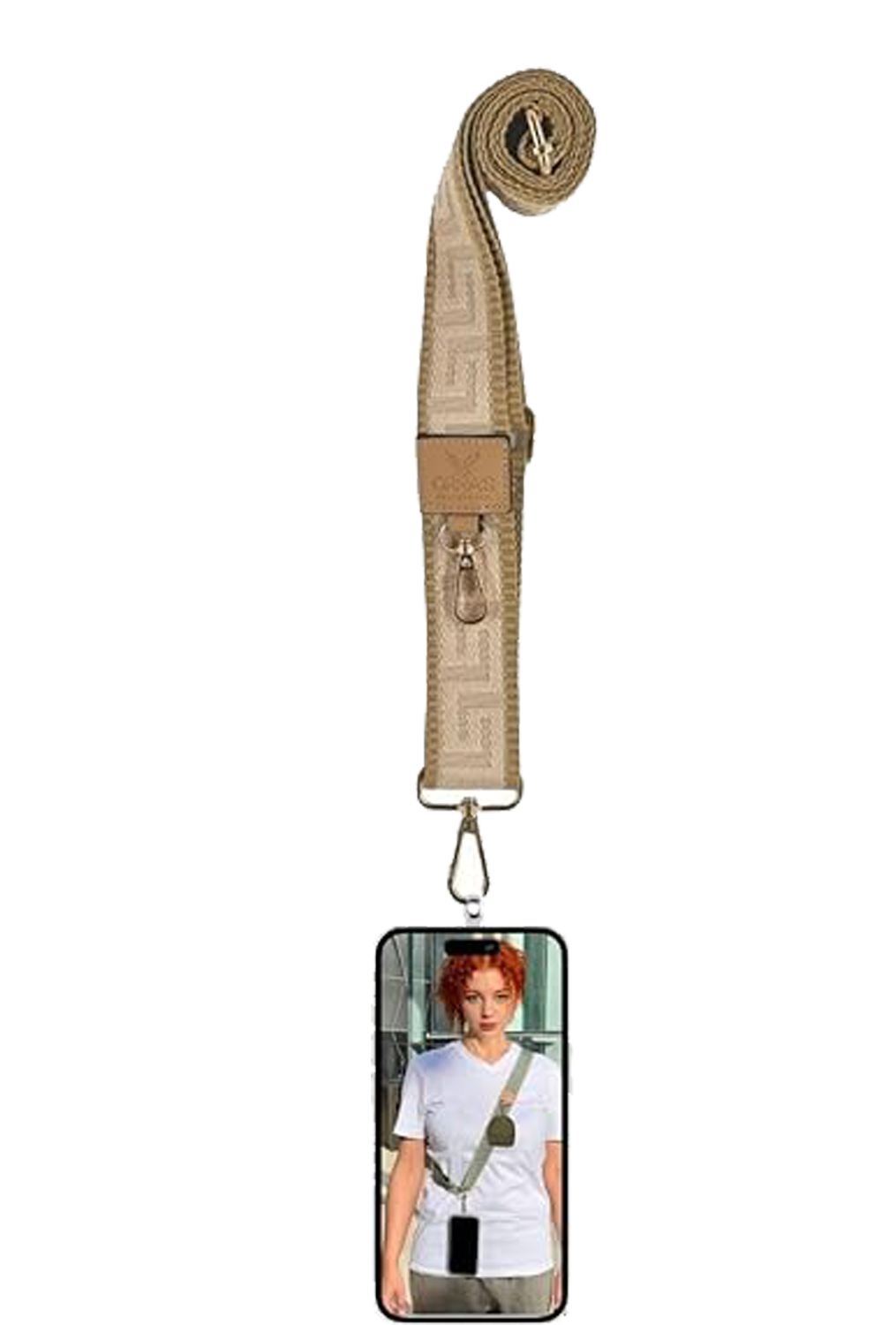 Cream UNISEX PHONE STRAP:Cotton & PU Leather Crossbody Lanyard