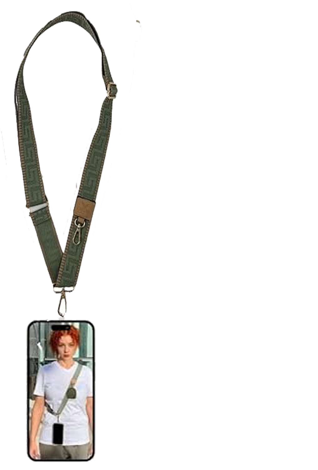 Green UNISEX PHONE STRAP:Cotton & PU Leather Crossbody Lanyard