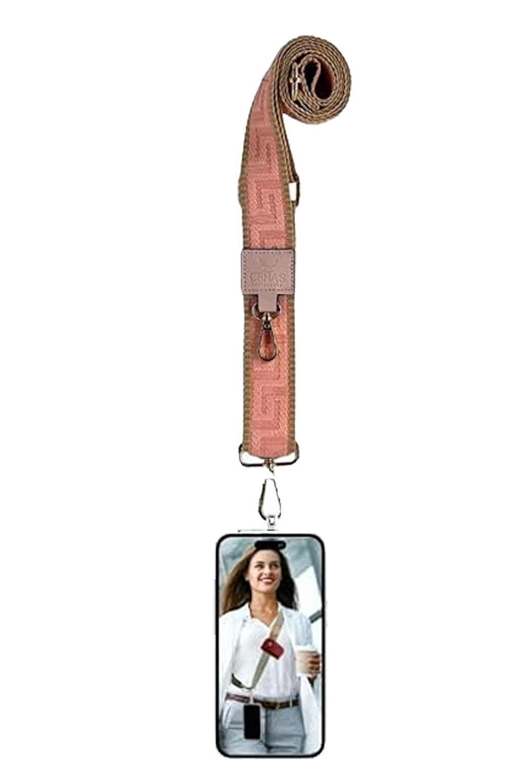 Pink UNISEX PHONE STRAP:Cotton & PU Leather Crossbody Lanyard