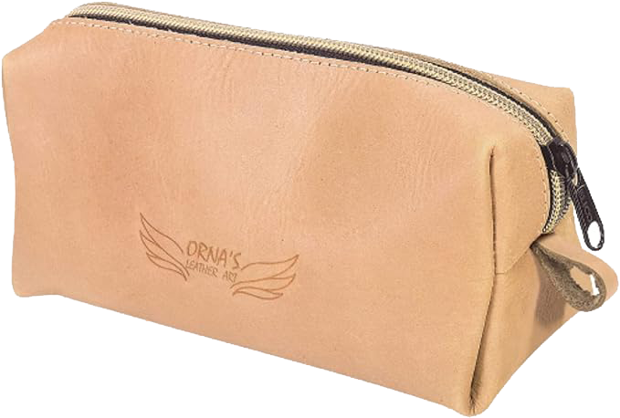 SAND POUCH: Real Cowhide Men’s Women’s Tan Portable Toiletry Makeup Travel Case